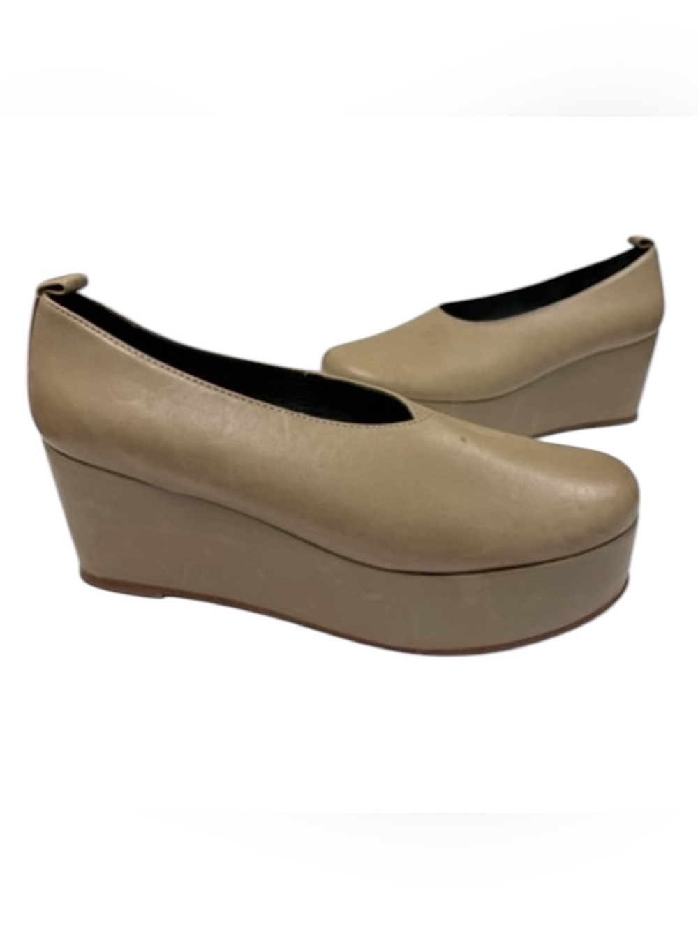 Tibi Beige Ballerina Platform Wedge Pumps